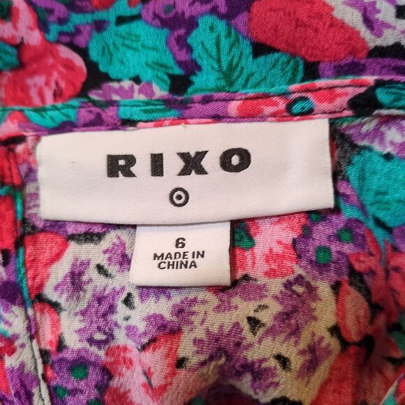 RIXO Dress Pink Purple Floral Puff Sleeve Mini Ruffle Cottage Size 6 - Picture 10 of 10